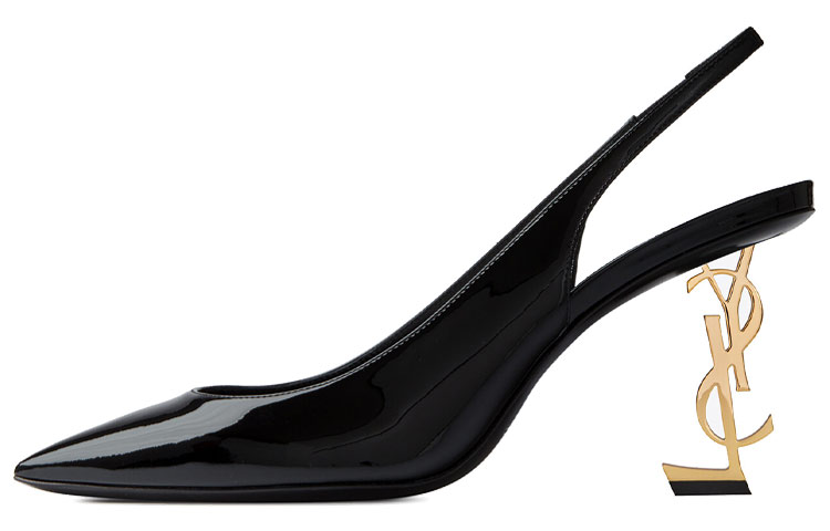 SAINT LAURENT Сен -Лорат Опиум Кожа золотой каблук лаковая кожа Инопланетный каблук на высоком каблуке Туфли 8,5 см женский черный