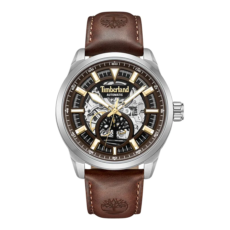Timberland Henniker Automatic Wrist Watches Automatic Mechanical Movement Leather Strap Tan Watch Dial Men's Watches