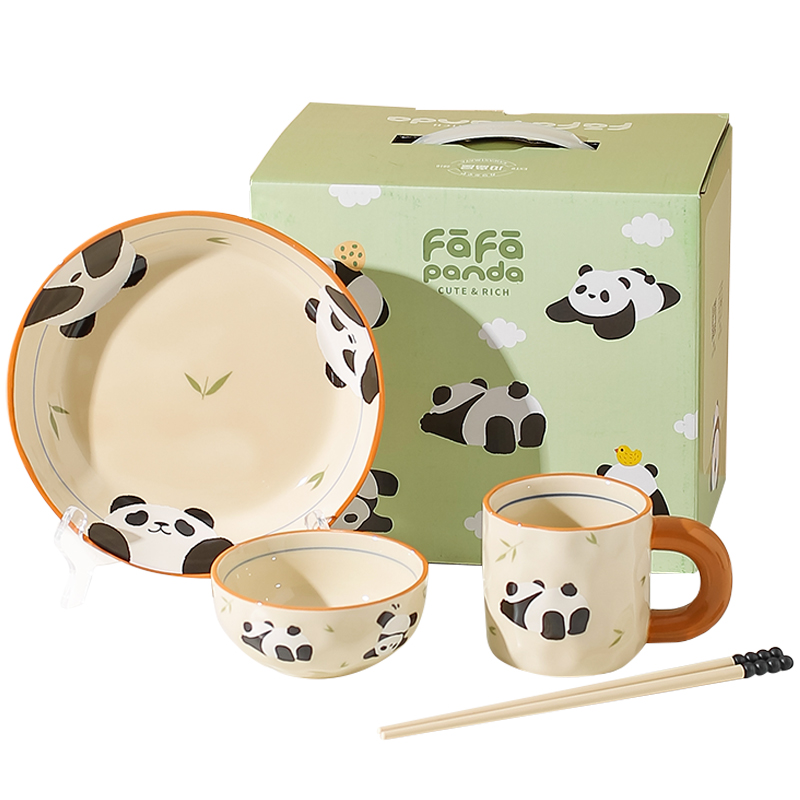 Kawashimaya KAWASIMAYA Ceramics Panda Dishes Moving to New Home Gift Box Tableware Set
