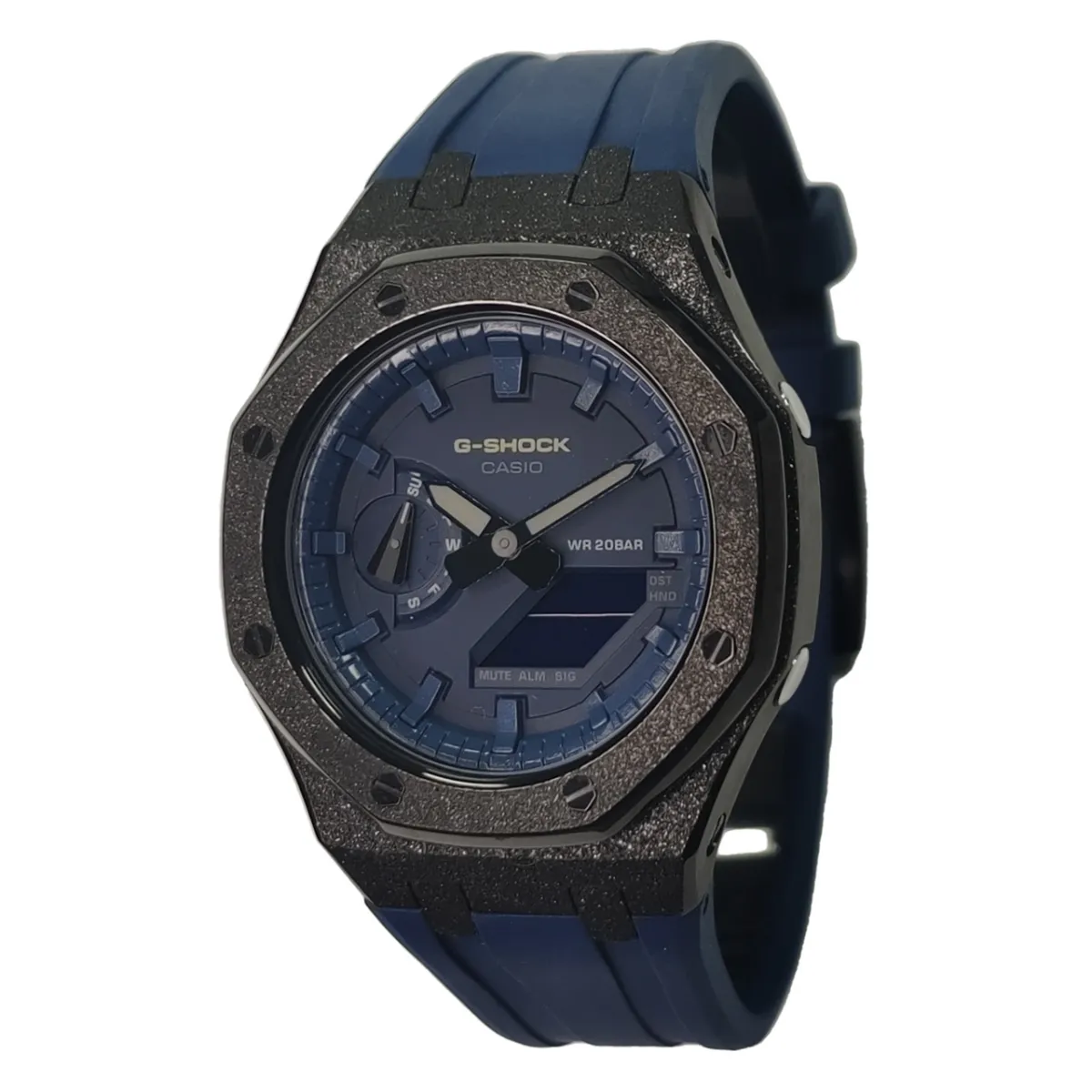 CASIO Custom Collection Electronic Movement Fluoroelastomer Strap Watch Men's Watches Blue Dial