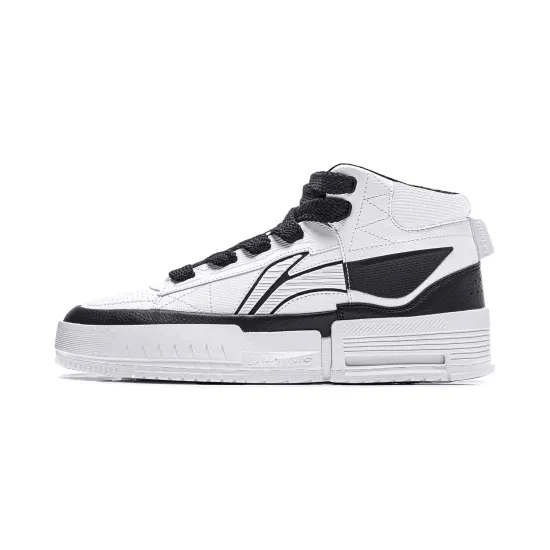 LiNing Mileage Anti-Slip Wear-Resistant Mid-Top Skateboard Shoes Women's White Black