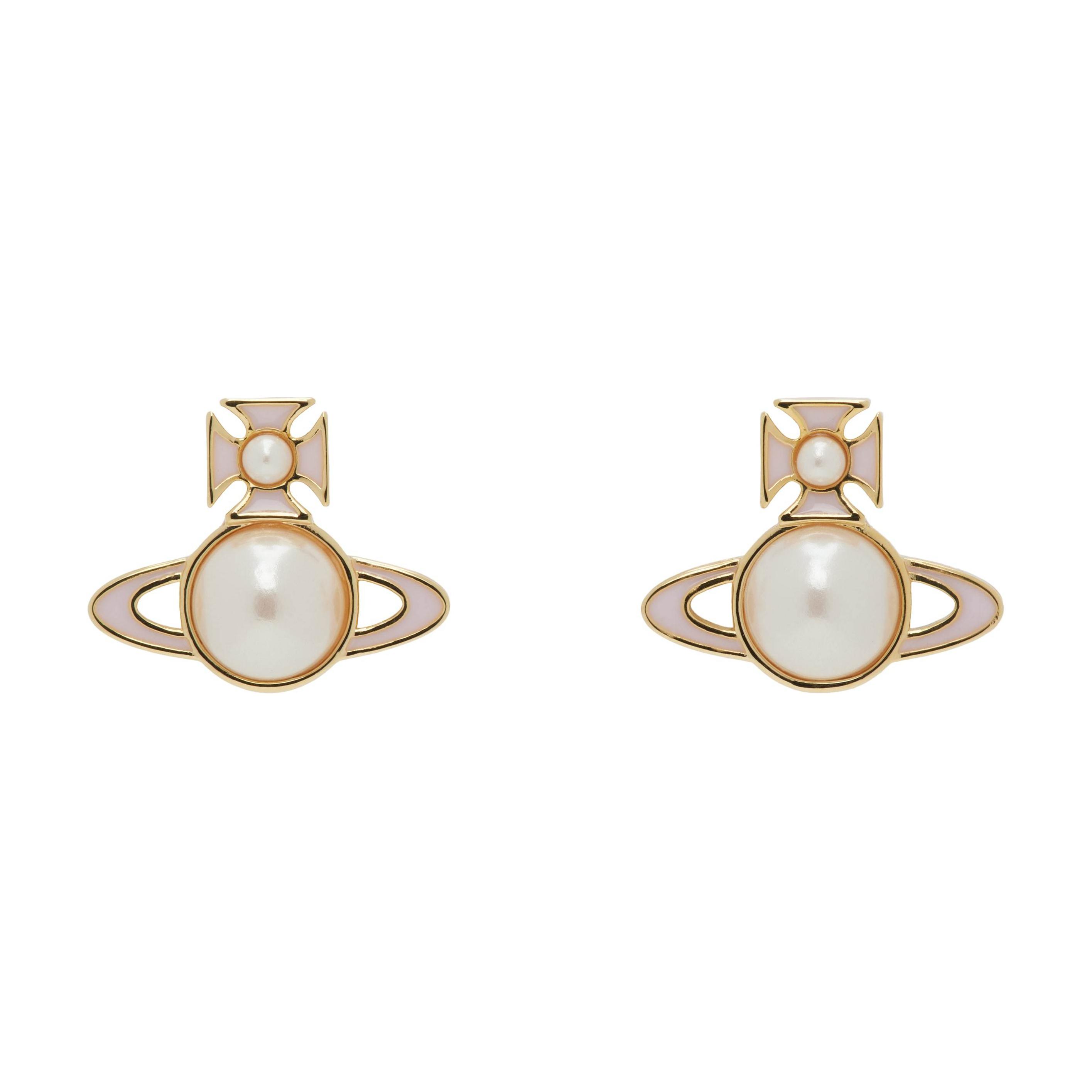 Vivienne Westwood Genuine design enamel pearl, brass golden earrings, men's style