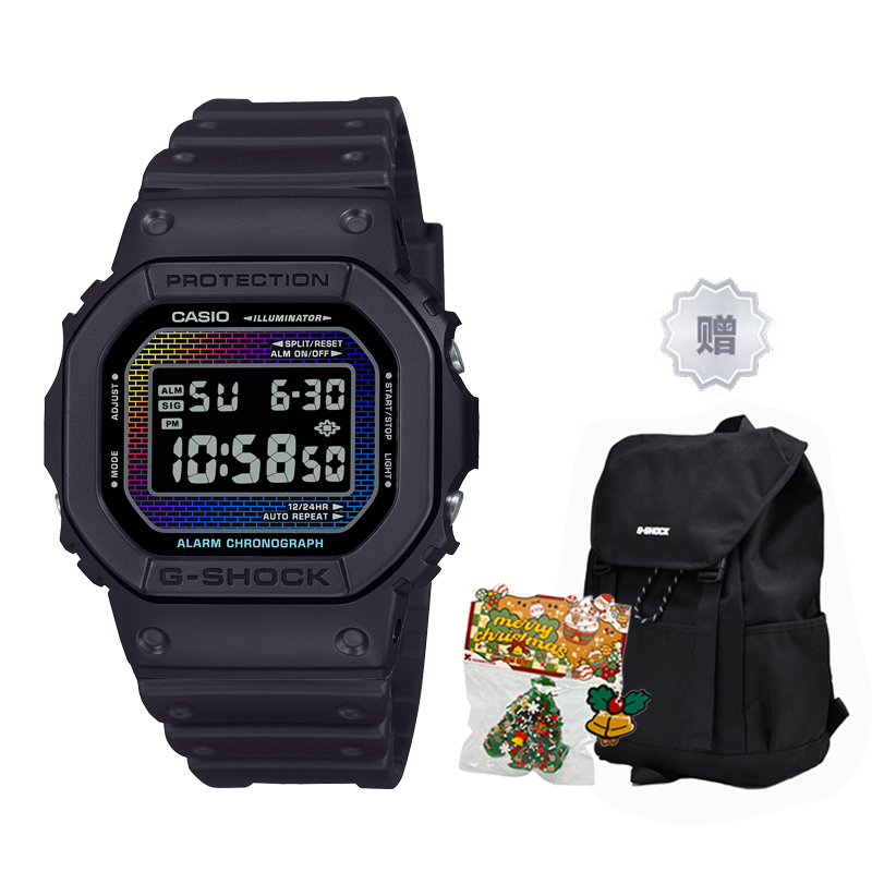 CASIO Casio G-SHOCK Rainbow Brick Wall Series Classic Small Square Octagonal Prototype Movement Waterproof Core Protective Structure Quartz Movement Resin Strap Japanese and Korean Watch Unisex Color Dial