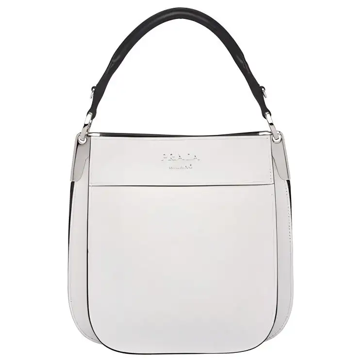 PRADA Magnetic Closure Calfskin Handbag Women's Black/White