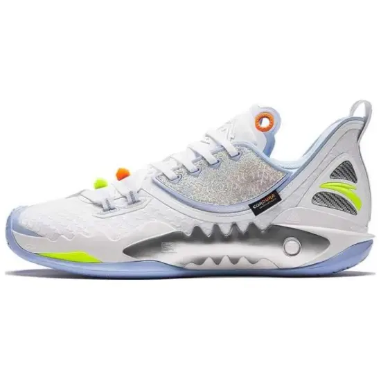 Anta Shock Wave 5 Durable Breathable Low Top Basketball Shoes Men's White Blue