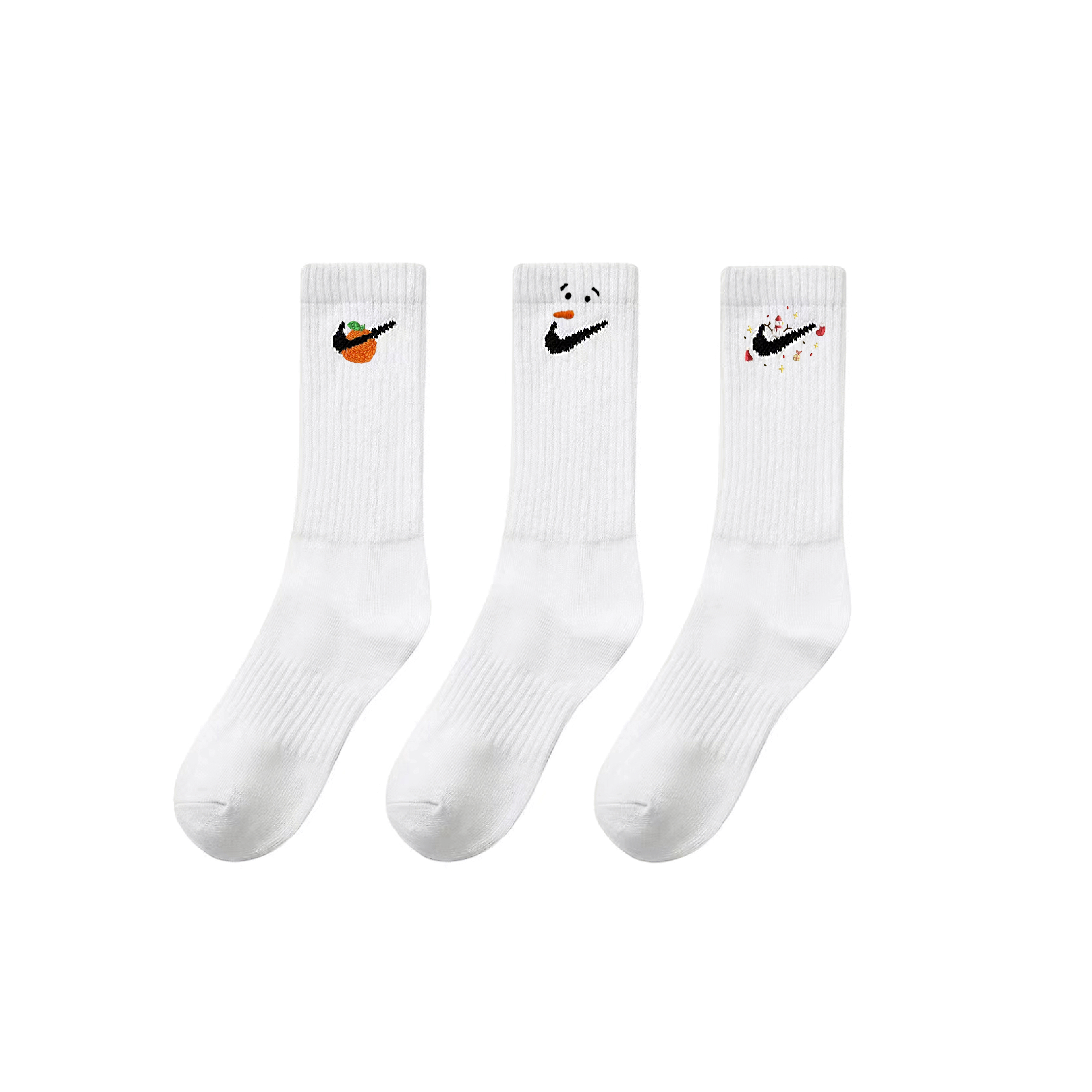 Nike, uniform, amber sports white knee socks for leisure for men and women, custom-made, with embroidery, mid-length