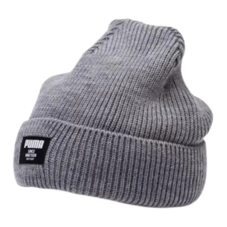 PUMA Ribbed, Knitted Fabric Beanies Men's Gray