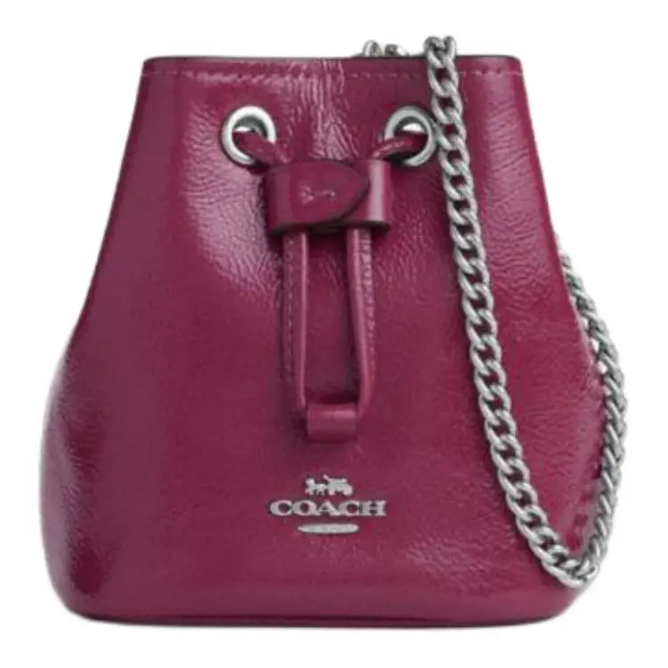 COACH Drawstring Patent Leather With Smooth Leather Clutches Mini Women's Pink