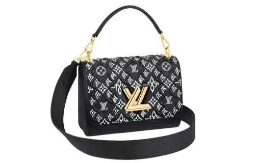 LOUIS VUITTON Twist Calfskin Handbag, Shoulder Bag, Crossbody Bag Medium Women's Black