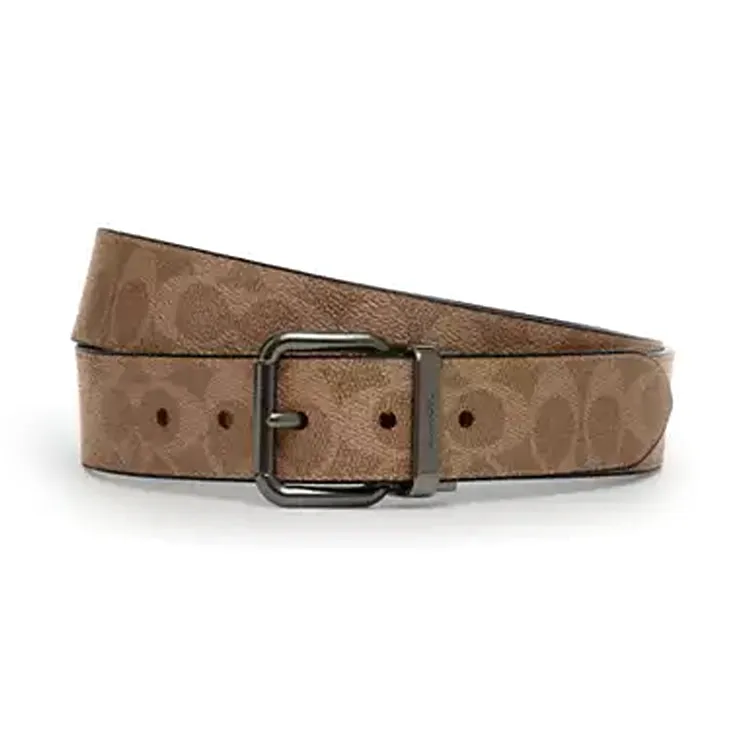 COACH Canvas Leather Belts Men's Brown Width 3.8cm