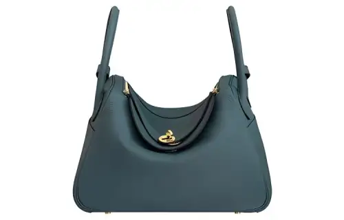 HERMES Lindy Clemence Bullock Leather Handbag 30 Women's Y7 Bleu Orage Hurricane Blue