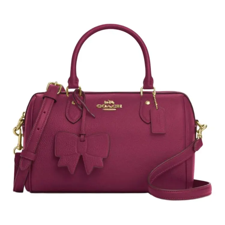 COACH Refined Pebble Pattern Leather Crossbody Handbag Medium Women's Fuchsia