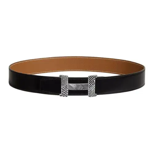 HERMES Calfskin Leather Belts Men's Width 3.8cm