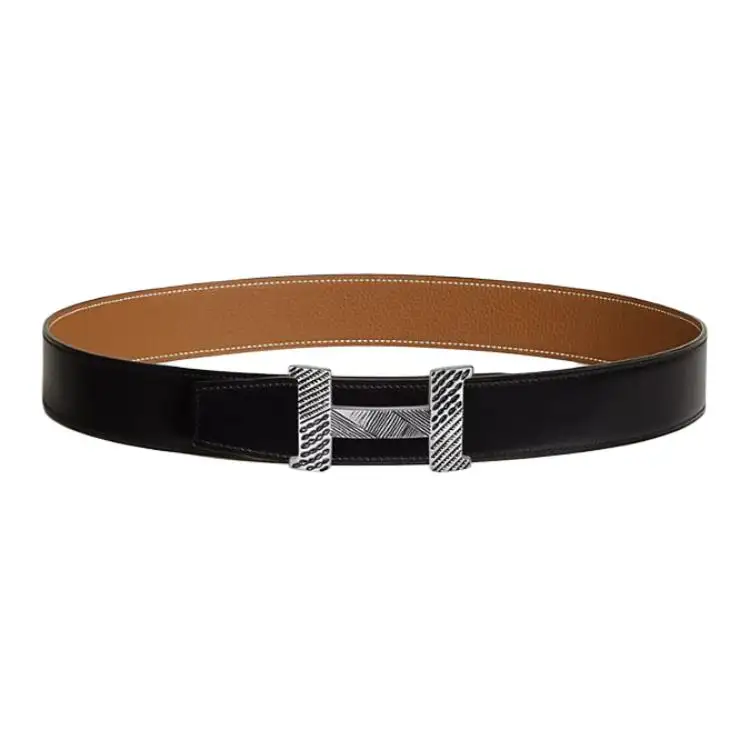 HERMES Calfskin Leather Belts Men's Width 3.8cm