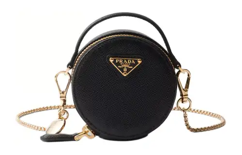 PRADA Saffiano Leather Small Round Bag, Portable Crossbody Bag, Shoulder Bag Women's Black