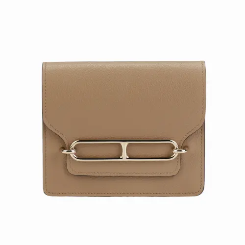 HERMES Roulis Evercolor Calfskin Pig Nose Wallet Women's 0M Chai Milk Tea