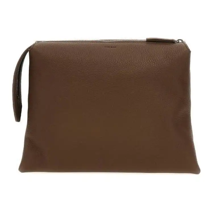THE ROW Nu Twin solid color embossed logo zipper closure cowhide shoulder crossbody bag women's brown