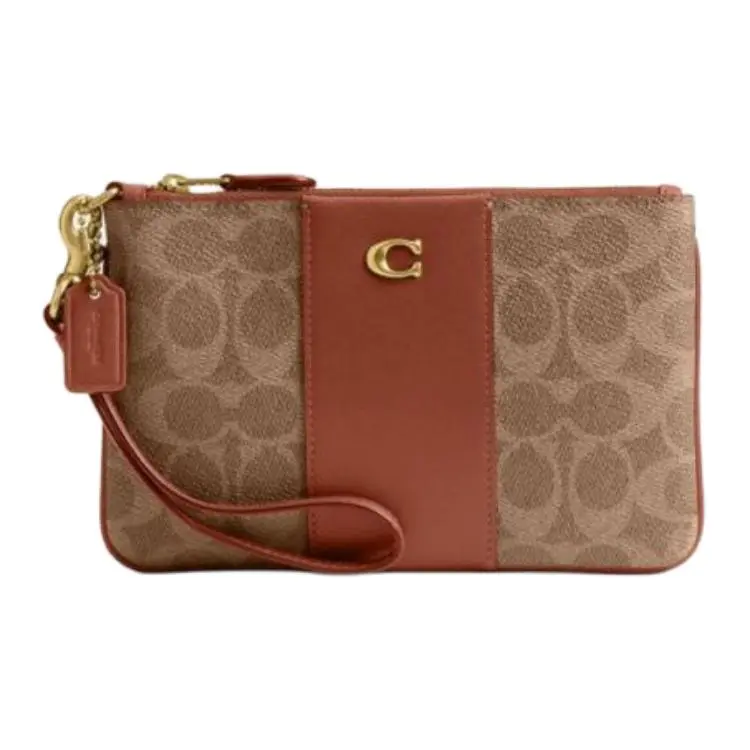 COACH Wristlet Artificial Leather Clutches Small Women's Caramel