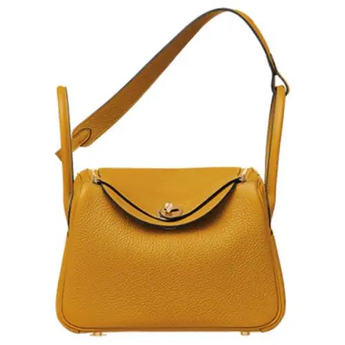 HERMES Lindy Clemence Bullock Leather Handbag 26 Women's 9D Ambre Amber Yellow