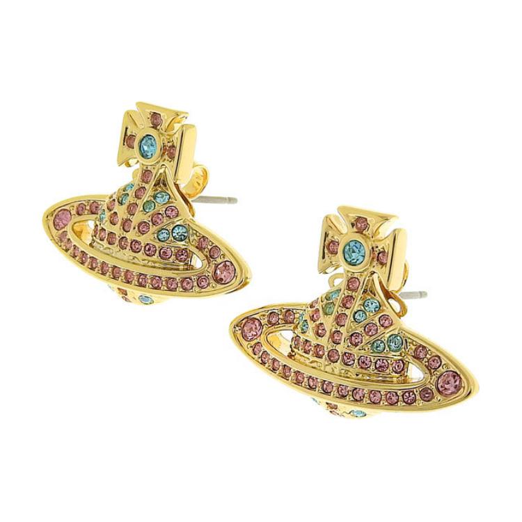 Женские серьги Vivienne Vivienne Westwood Jack logo / (золотистые с разноцветными кристаллами)