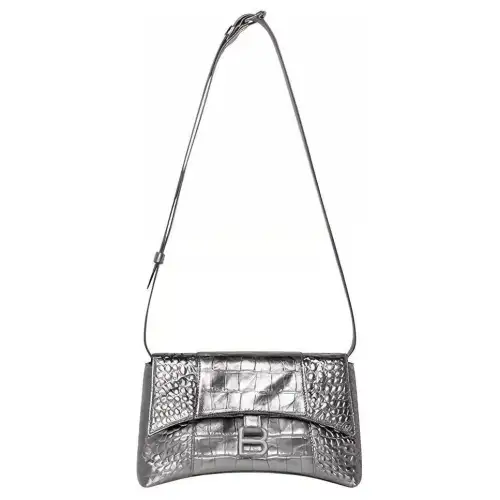 Balenciaga Downtown Crocodile Embossed Calfskin Shoulder Bag Medium Women's Silver