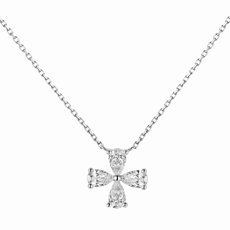 Fashionable jewelry, classic commemorative accessory, artificial necklace for men and women, four-leaf clover, light luxury style, 18 carat white gold, for beloved