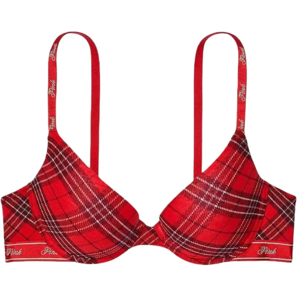 Victoria's Secret PINK WEAR EVERYWHERE Bra Women's Red Green Plaid