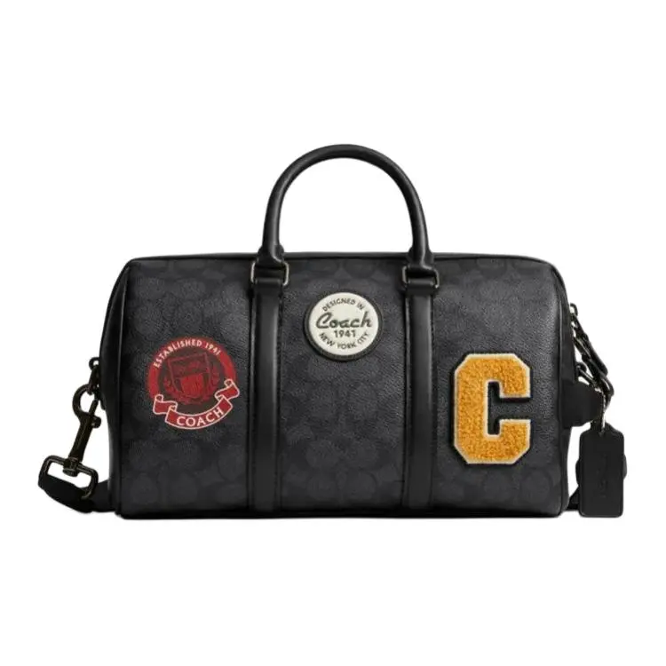 COACH Venturer Artificial Leather Boston Bag, Shoulder Bag, Crossbody Bag, Handbag Large Men's Gray Black