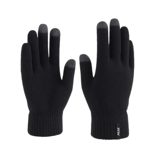 [Autumn and Winter] Peak Touch Screen Warm and Windproof Outdoor Sports Running and Cycling Antifreeze Acrylic Velvet Gloves Same Style for Men and Women Couples Black
