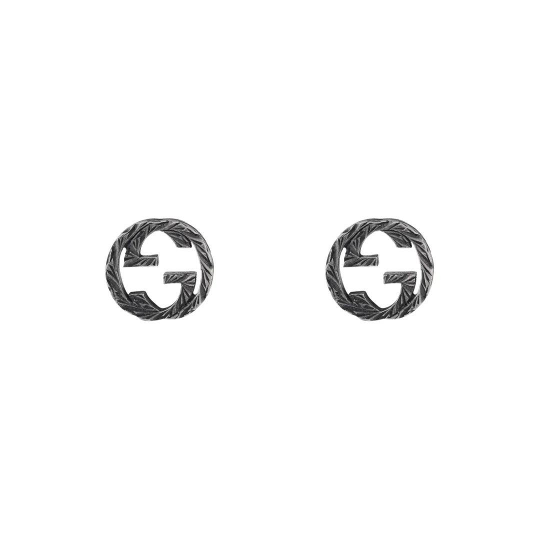 GUCCI Sterling Silver Interlocking G Stud Earrings