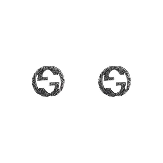 GUCCI Sterling Silver Interlocking G Stud Earrings