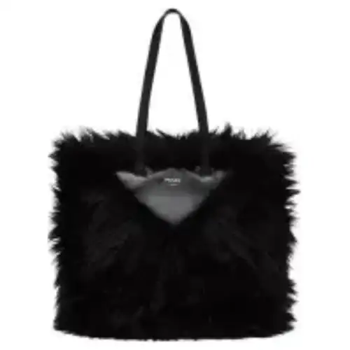 PRADA Fabric, Leather Tote One Shoulder Handbag Women's Black