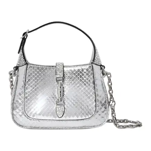 GUCCI Jackie 1961 Water Boa Leather Handbag, Shoulder Bag Women's Metallic Silver