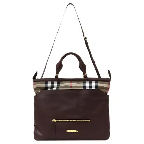 Burberry Cowhide Patchwork Canvas Bag, Portable Crossbody Bag, Shoulder Bag Small Women's Brown