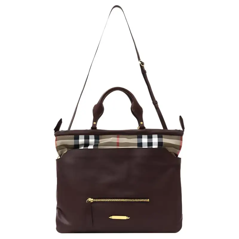 Burberry Cowhide Patchwork Canvas Bag, Portable Crossbody Bag, Shoulder Bag Small Women's Brown