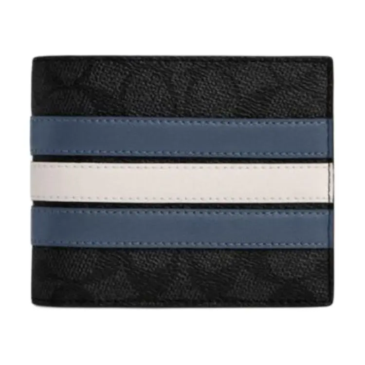 COACH 3 IN 1 Wallet Artificial Leather, Cow Split Leather Wallet Men's Charcoal Gray & Denim Blue