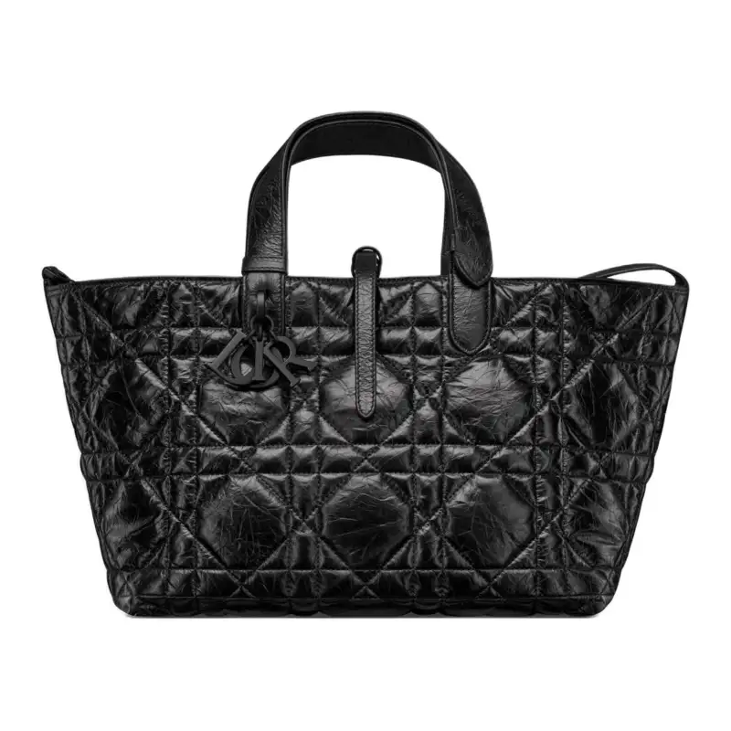 DIOR Toujours Wrinkled Cow Leather Handbag Regular Women's Black