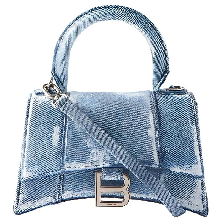 Balenciaga Hourglass Denim Handbag Mini Women's Blue