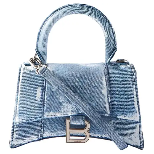 Balenciaga Hourglass Denim Handbag Mini Women's Blue