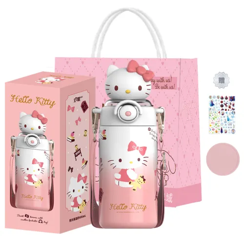 Sanrio Sanrio, hello kitty, Hello Kitty, high quality glass, handheld capacious cartoon tea cup stainless steel with glass for men and women, for beloved, 600 ml