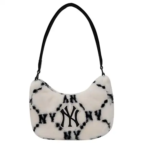 MLB New York Yankees Faux Fur Plush Shoulder Bag, Handbag, Shoulder Bag Regular Women's Milk White