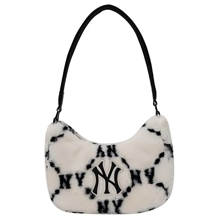 MLB New York Yankees Faux Fur Plush Shoulder Bag, Handbag, Shoulder Bag Regular Women's Milk White