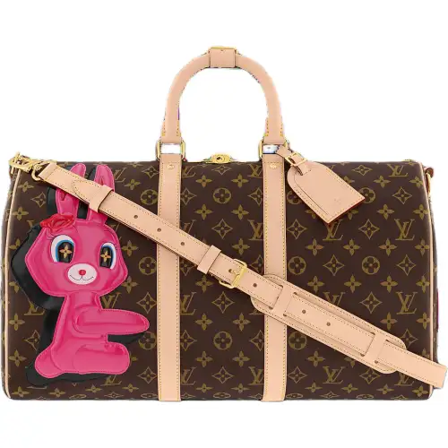 LOUIS VUITTON Sun Yitian Collaboration Keepall Leather Trim One Shoulder Crossbody Handheld Travel Bag Women's Brown