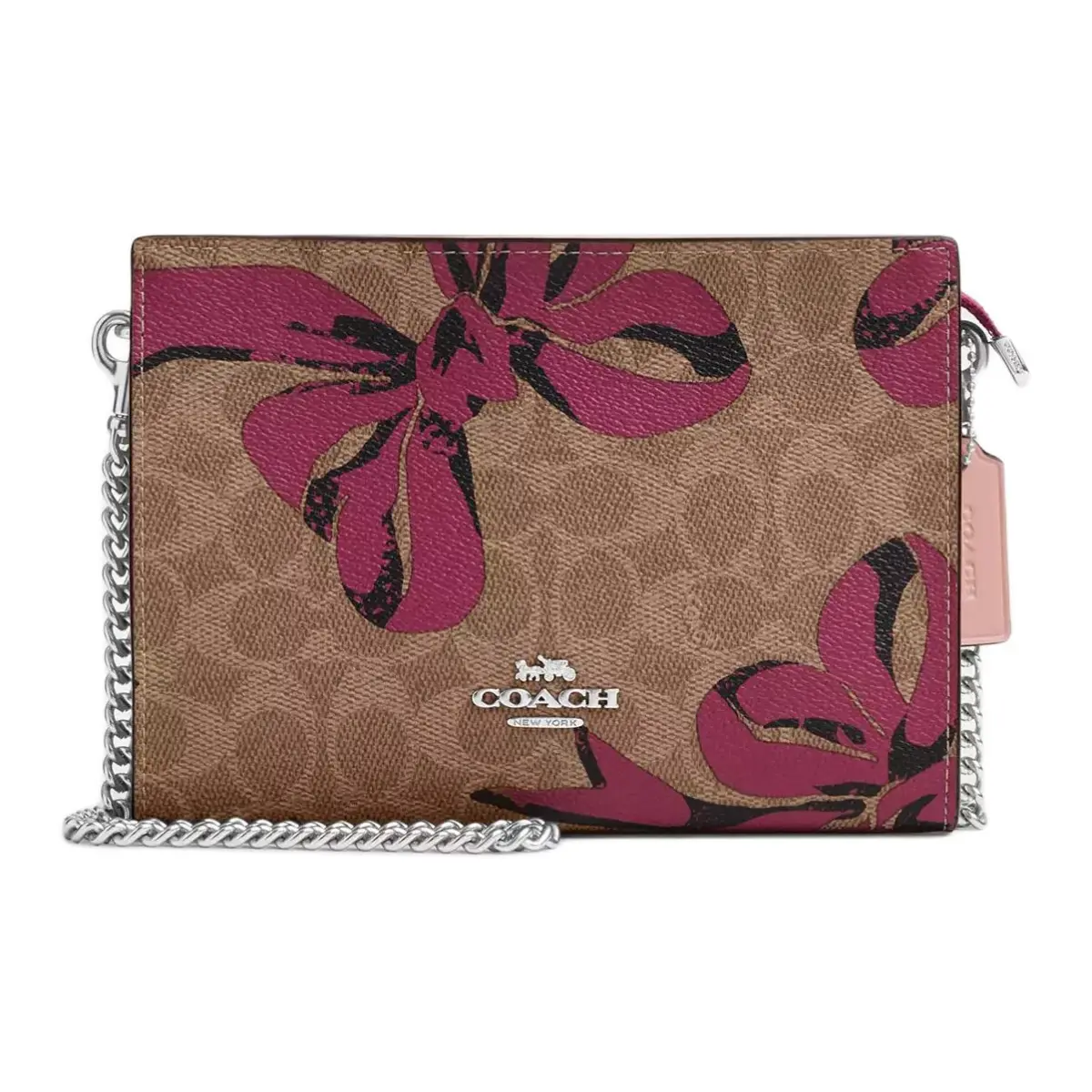 COACH Slim Crossbody Coated Canvas Crossbody Bags Small Women's Tan & Pink
