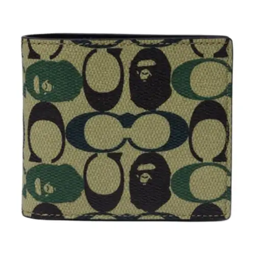 A BATHING APE COACH Bape Cow Leather Wallet Men's Green
