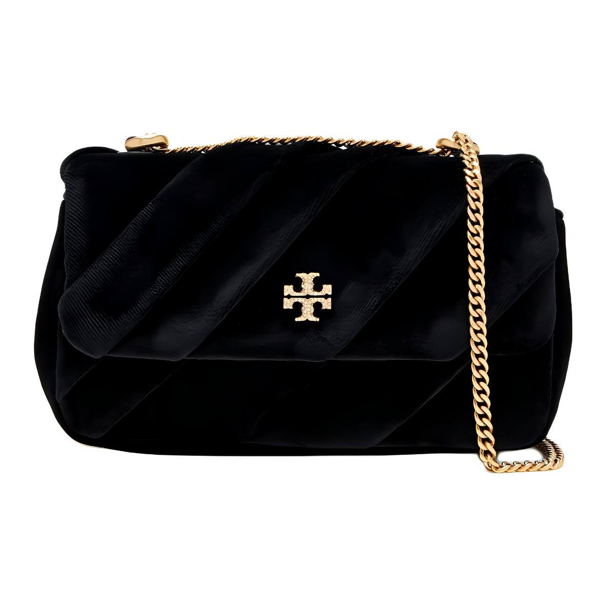 TORY BURCH Kira Flap Chain Quilted Velvet Crossbody Shoulder Bag Mini Women's Black