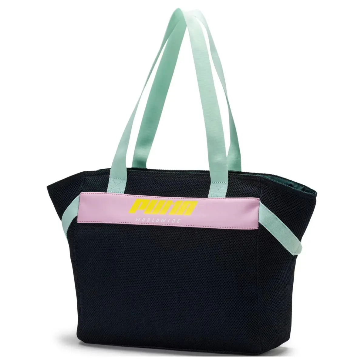 PUMA Prime Polyester Tote Bag, Shopping Bag, Shoulder Bag Women's Black & Yellow & Light Pine & Light Water