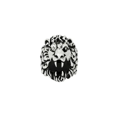 GUCCI Vintage Web Crystal Rings Men's Silver/Black