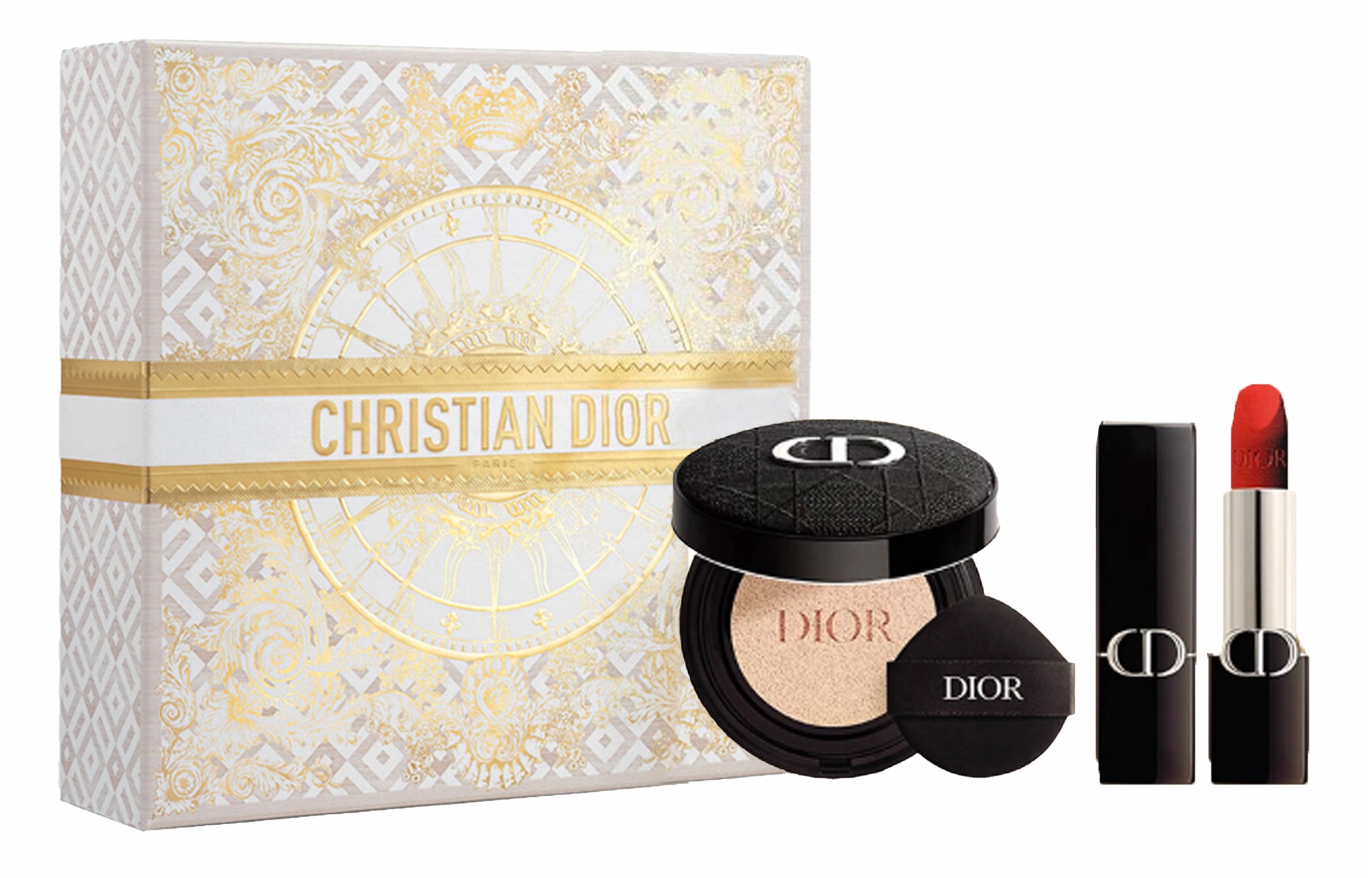 Набор косметики Dior Rouge & Cushion Set (золотой)