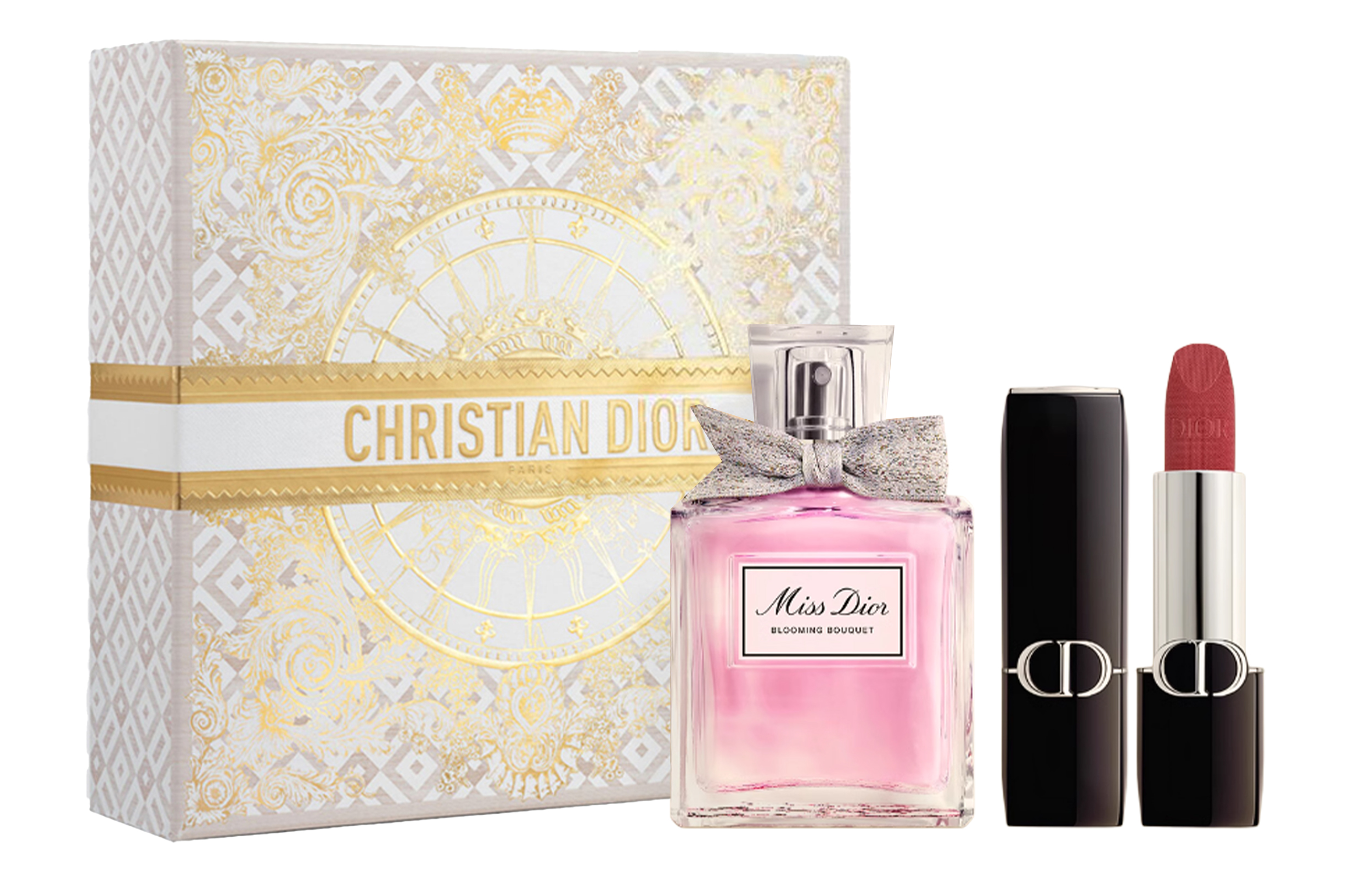 DIOR Lipstick, perfume, golden set, floral lemon gift box contains rose, graduation party, white musk